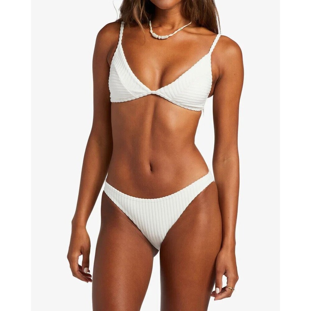 Billabong In The Loop Isla Bikini Bottom L White Terry Ribbed Low Rise Swim New
